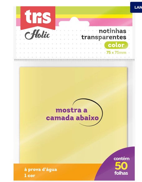 BLOCO TRIS 75X75 TRANSPARENTE COLOR 50F 609584