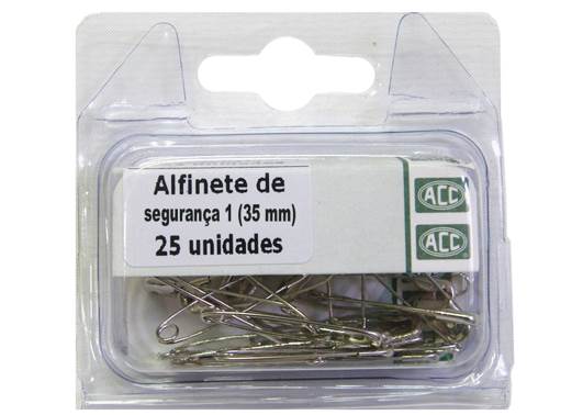 ALFINETE SEGURANCA 1 35MM BLISTER 25 UNIDADES ACO NIQUEL - ACC