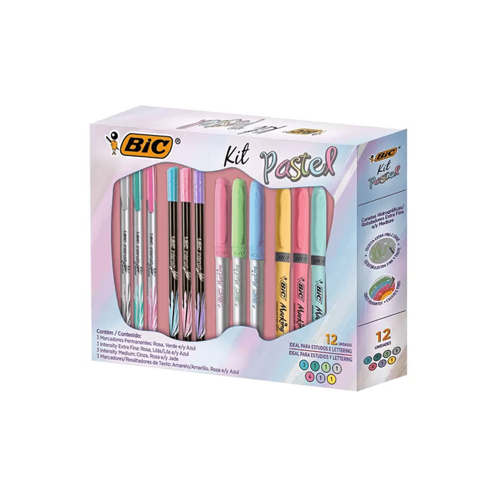 KIT BIC CANETAS E MARCADORES PASTEL C/12