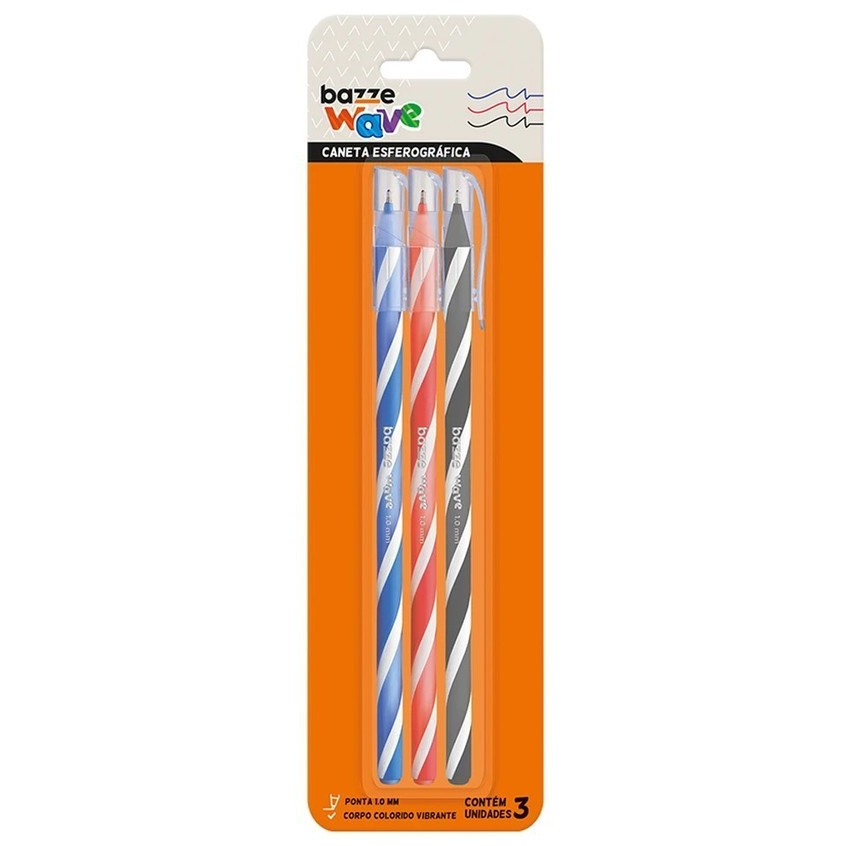 CANETA BAZZE WAVE 1.0 SORTIDA - BLISTER