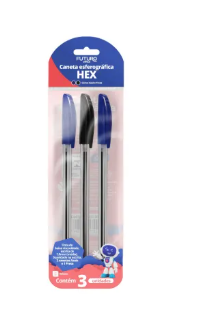 CANETA FUTURO HEX 1.0 BL C/3 AZ/PT