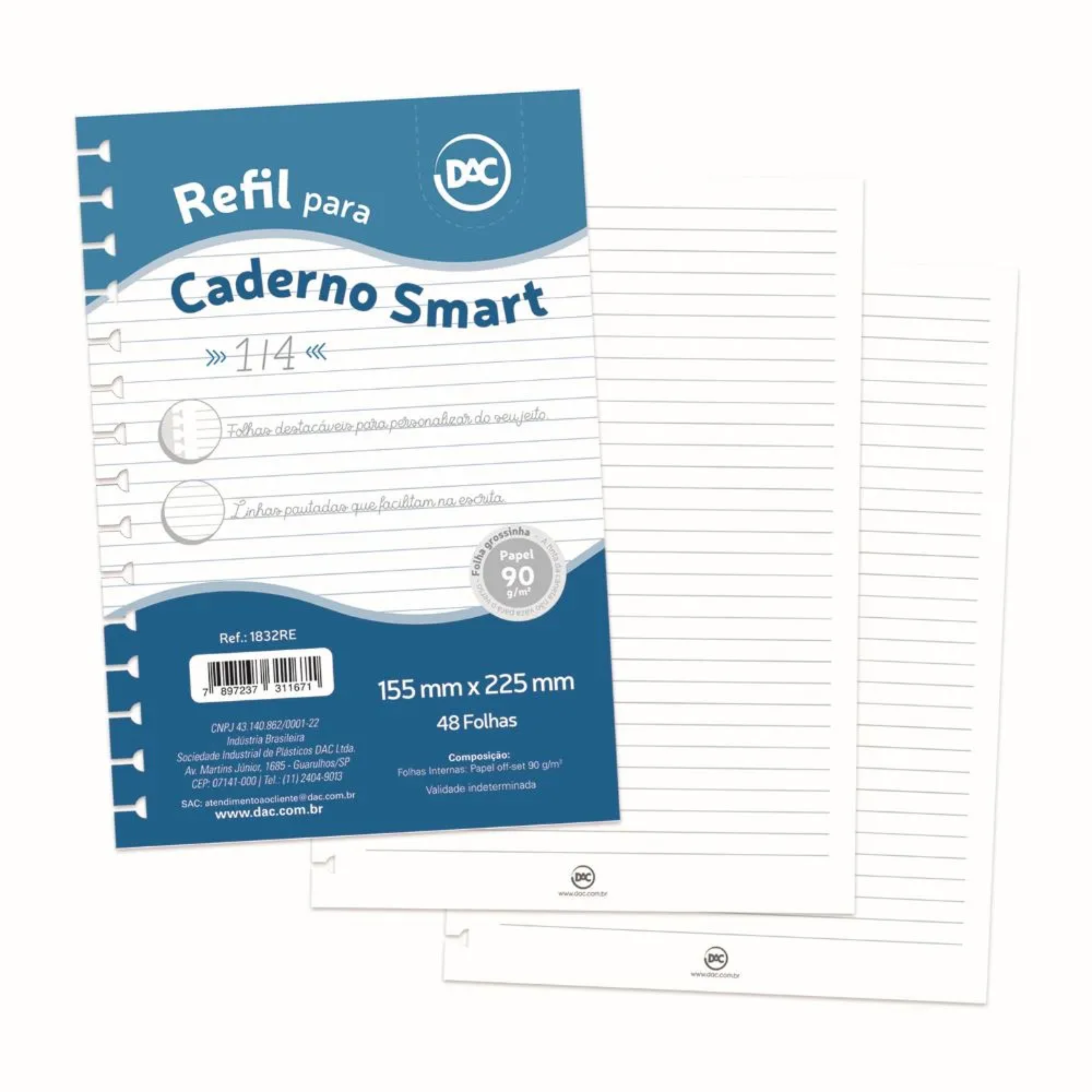 REFIL DAC 48F PARA CADERNO SMART COLEGIAL TAMANHO 1/4  - BRANCA 1832