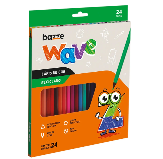 LAPIS DE COR BAZZE WAVE RECICLADO SEXTAVADO C/12