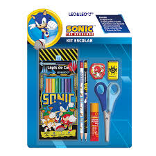 KIT LEO&LEO ESCOLAR SONIC - L¿PIS DE COR, L¿PIS HB, COLA, TEROUSA, APONTADOR E BORRACHA