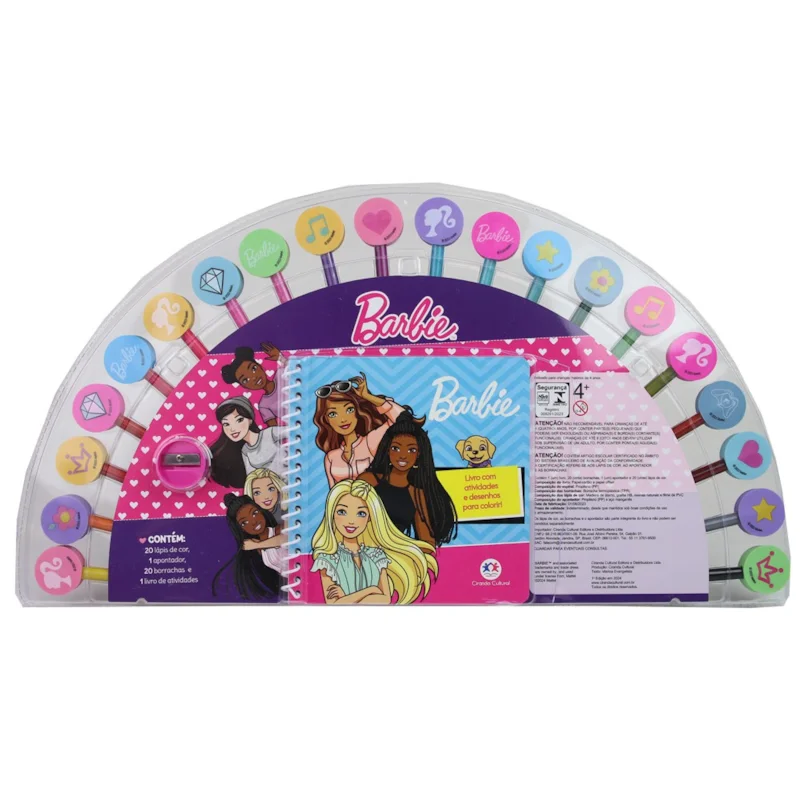 KIT CIRANDA BARBIE LIVRO COLORIR BORRACHAS E APONTADOR