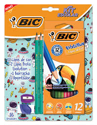 KIT BIC EVOLUTION  ESCOLAR ( 1 CAIXA DE L¿PIS DE COR, 2 L¿PIS HB, 1 APONTADOR E 1 BORRACHA)