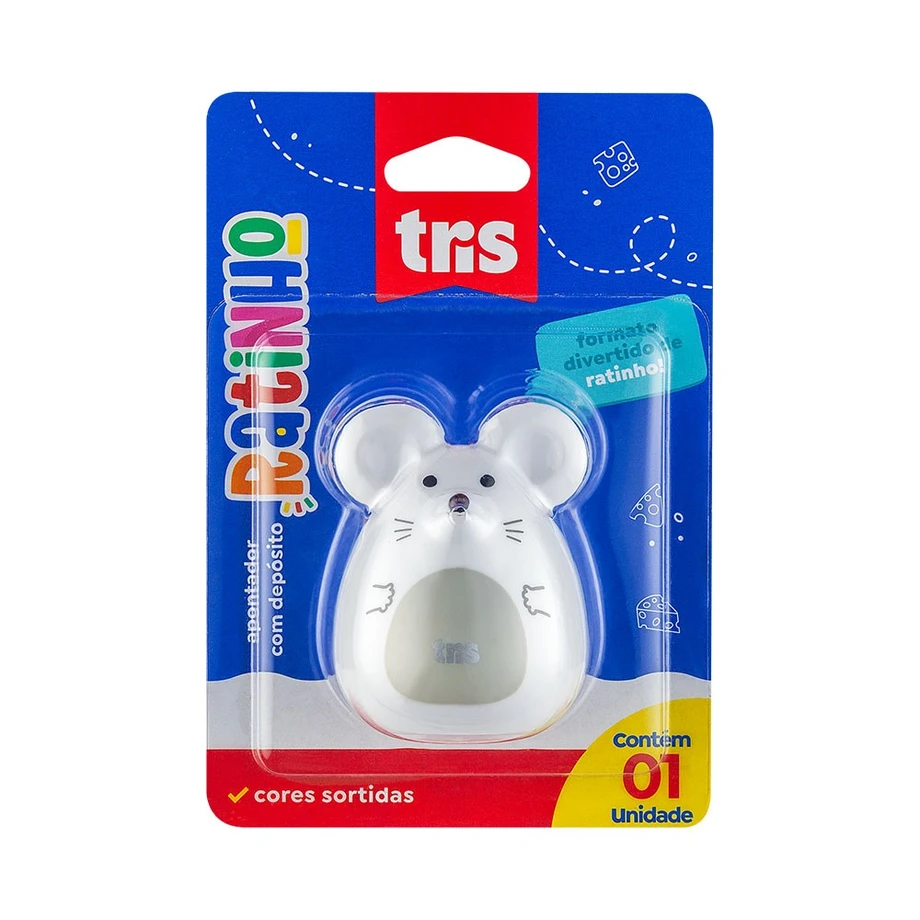 APONTADOR TRIS C/DEPOSITO RATINHO BLISTER SORTIDO