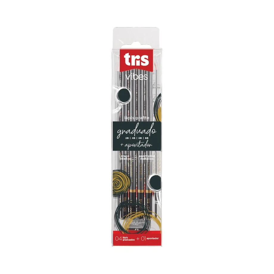 LAPIS TRIS GRADUADOS VIBES BL C/4 +APONTADOR