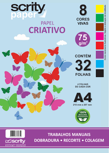 PAPEL SCRITY A4 CRIATIVO 8 CORES 80G 32 FOLHAS