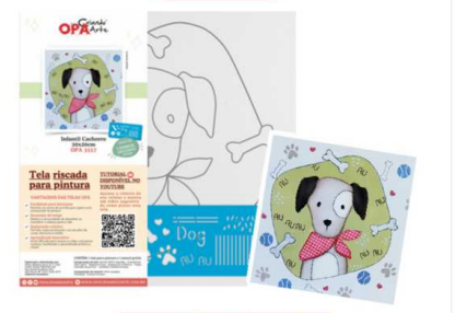 TELA RISCADA PARA PINTURA OPA 20X20CM CACHORRO C/ STENCIL