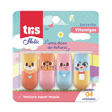 BORRACHA TRIS PONTEIRA HOLIC VITAMIGOS C/4