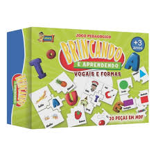 JOGO PEDAGOGICO URIARTE BRINCANDO E APRENDENDO VOGAIS E FORMAS 30 PECAS EM MDF
