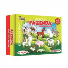 JOGO DE ENCAIXE PEDAGOGICO URIARTE ANIMAIS DA FAZENDA 15 PECAS EM MDF
