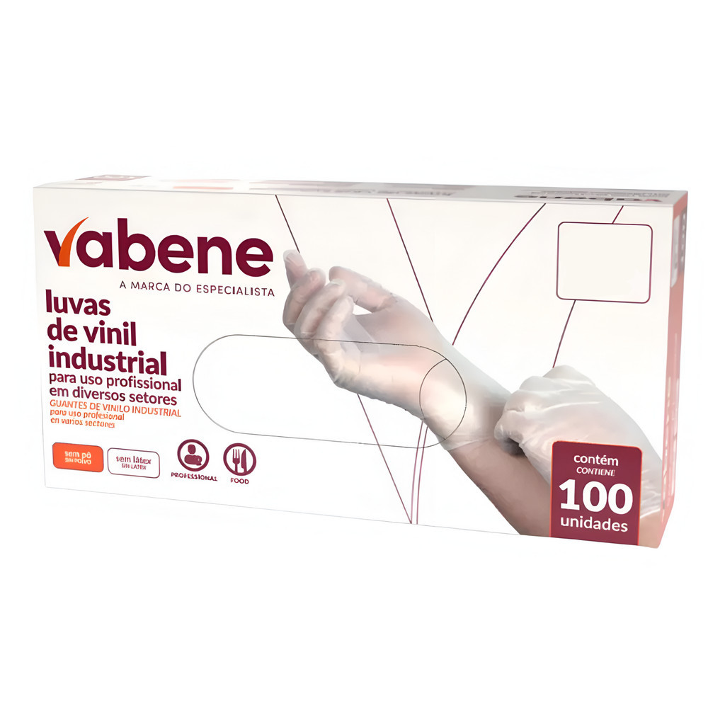 LUVA VINIL VABENE TAMANHO G SEM PO COM 100 UNIDADES 1422