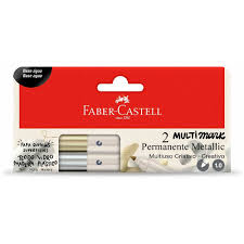 MARCADOR MULTIMARK PERMANENTE FABER CASTELL TECIDO VIDRO MADEIRA PLASTICO PRATA-OURO