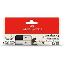 MARCADOR MULTIMARK PERMANENTE FABER CASTELL TECIDO VIDRO MADEIRA PLASTICO PRETO E BRANCO
