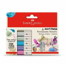 MARCADOR MULTIMARK FABER CASTELL METALLIC TECIDO VIDRO MADEIRA PLASTICO 6 CORES
