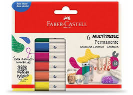 MARCADOR PERMANENTE MULTIMARK FABER CASTELL BASIC TECIDO VIDRO MADEIRA PLASTICO COM 6 CORES