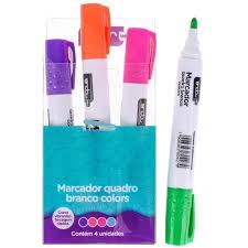MARCADOR QUADRO BRANCO ONDA COLORS 04 CORES VIBRANTES SECAGEM RAPIDA