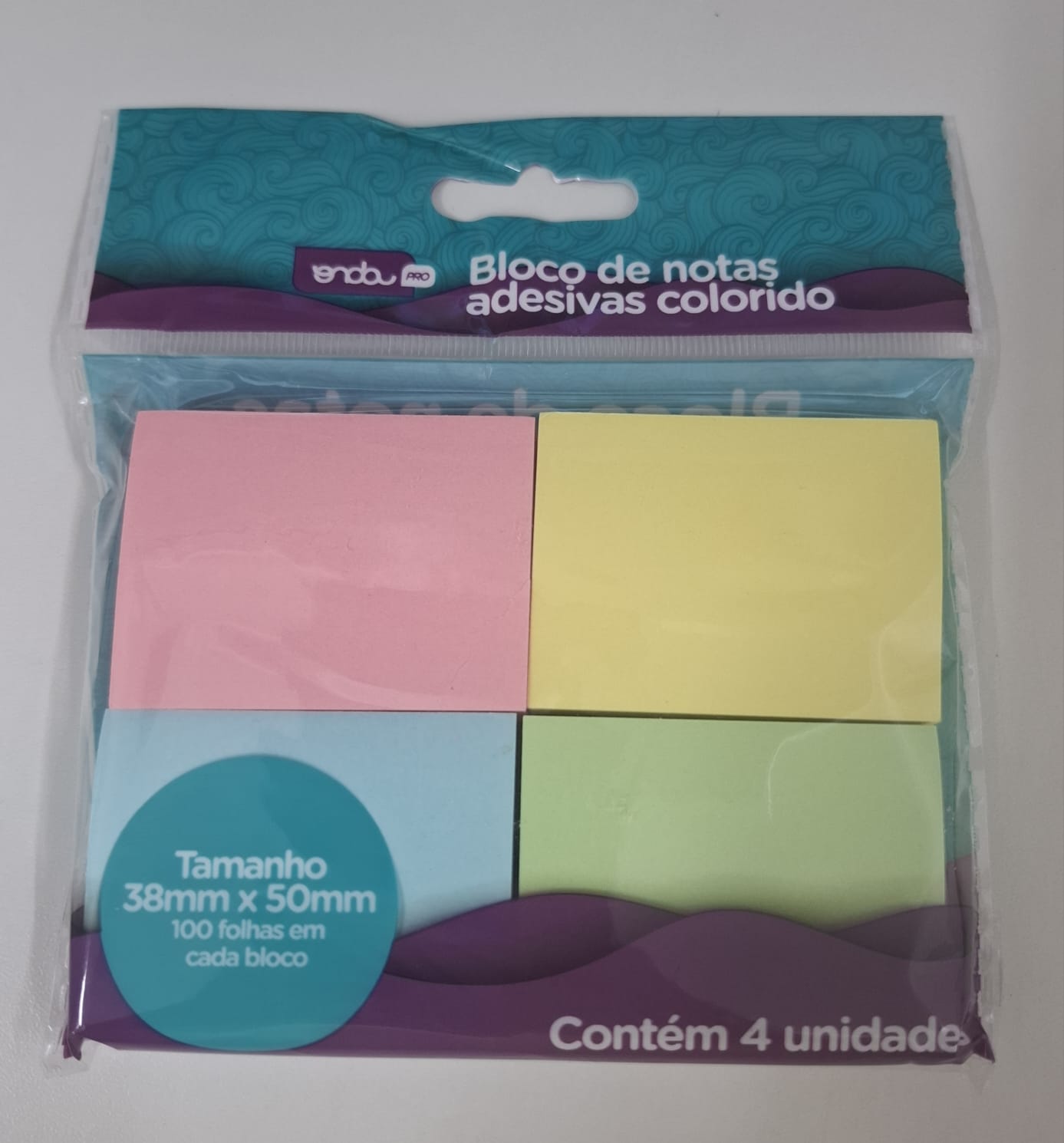 BLOCO DE NOTAS ADESIVAS ONDA COLOR 38X50 100 FOLHAS EM CADA BLOCO