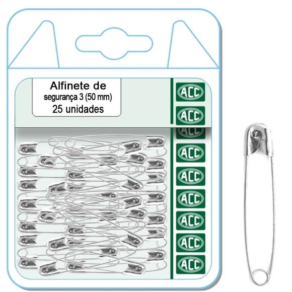 ALFINETE ACC N.2 40MM SEGURANCA ACO NIQUELADO C/25