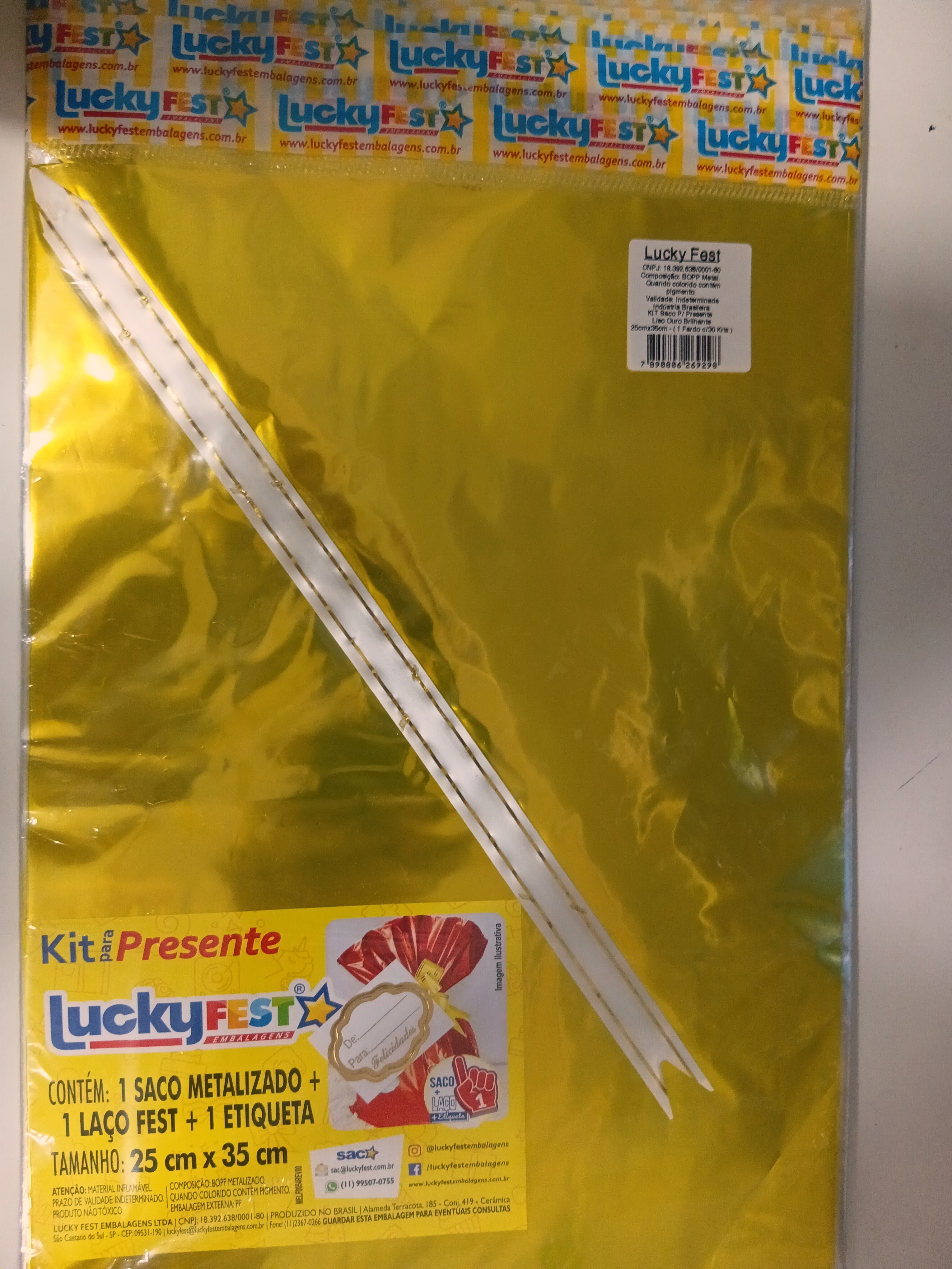 KIT  LUCKY  SACO CESTA 25X35 LISO OURO