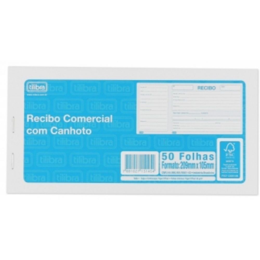 BLOCO TILIBRA RECIBO COM CANHOTO 50FOLHAS 151459